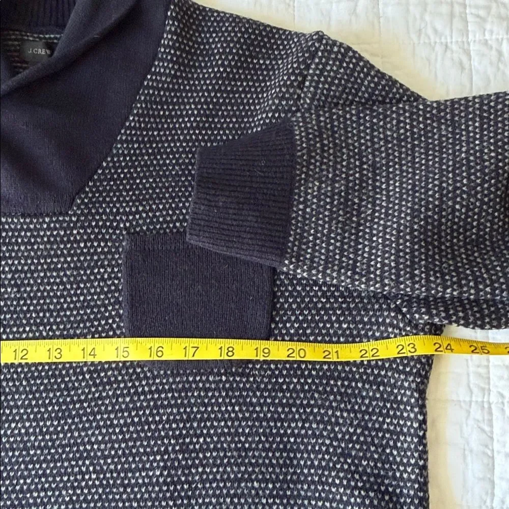 J.Crew Lambswool Shawl Collar Bird’s-Eye Sweater Men’s Large Navy Button Neck